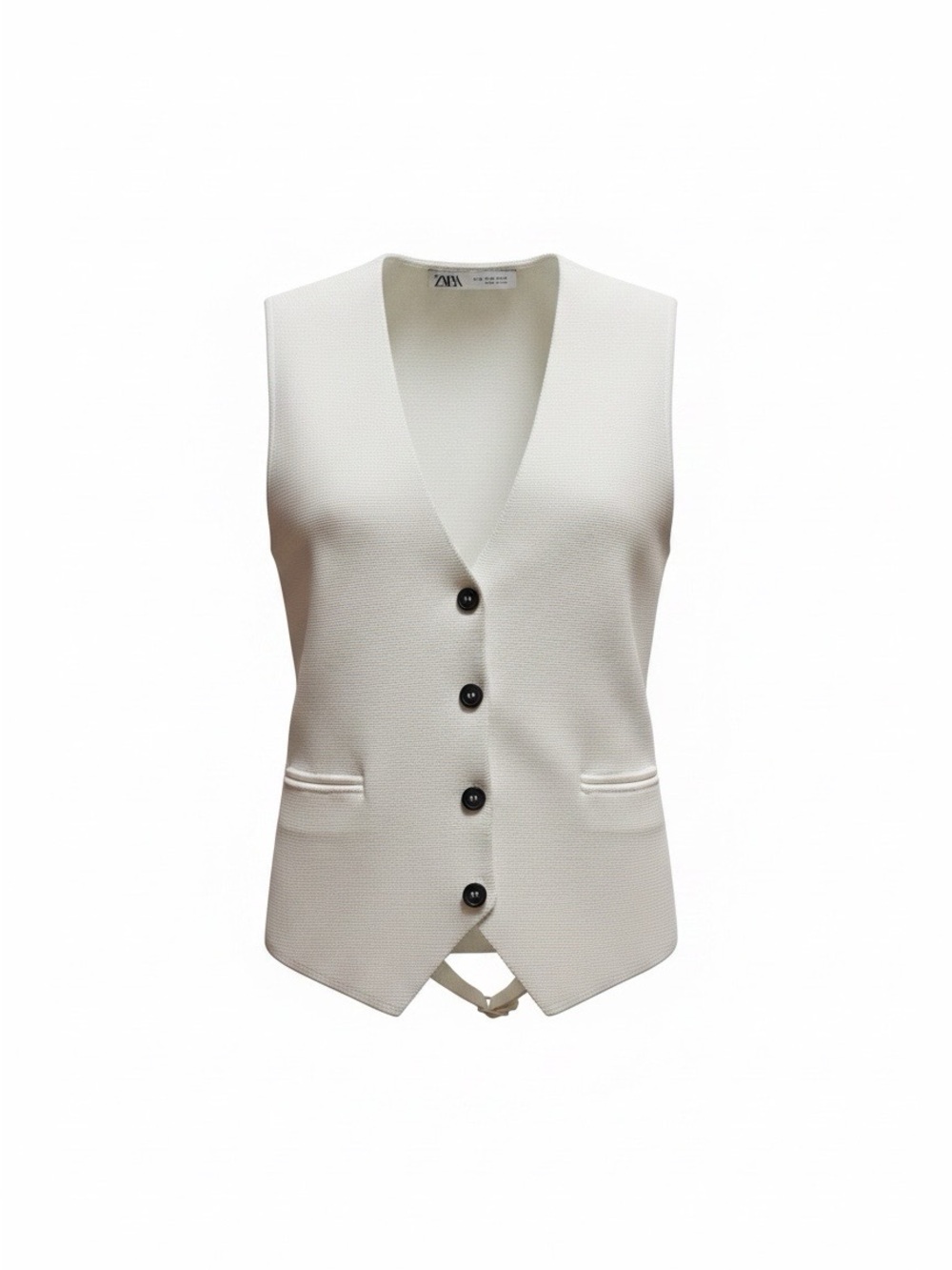 Zara Cream Textured Button Vest